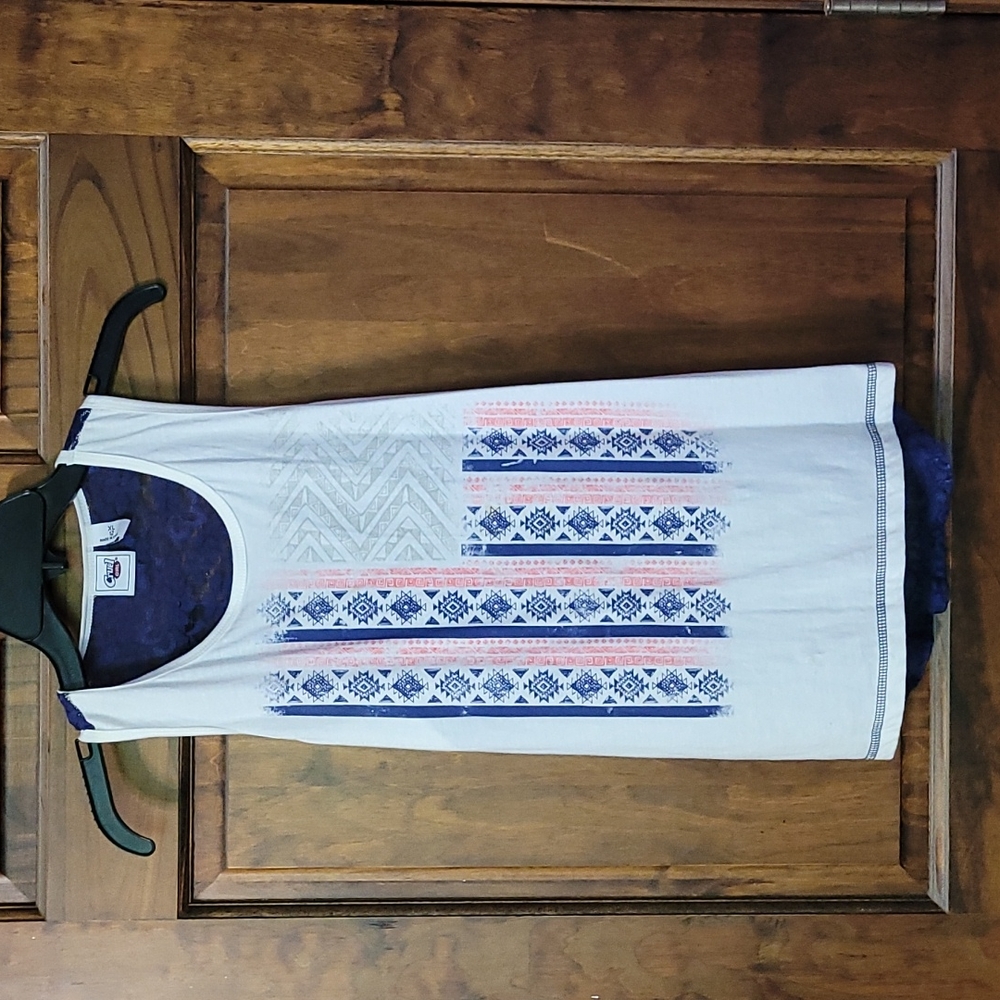 American flag printed tank top with lace back